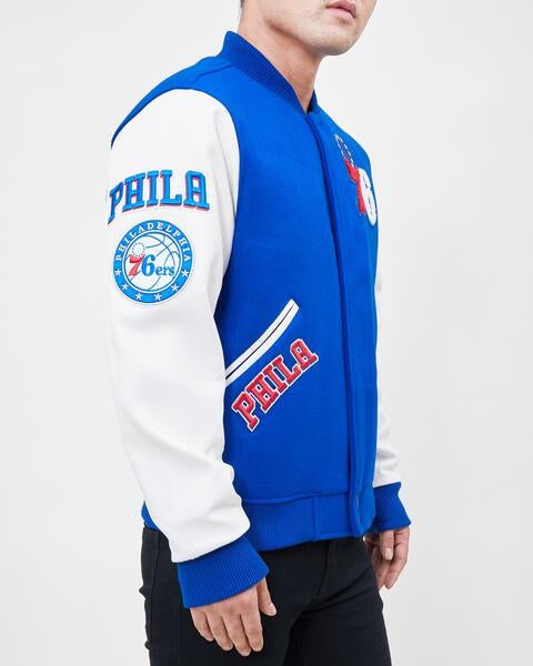 NBA PHILADELPHIA 76ERS CLASSIC WOOL MEN'S VARSITY JACKET (ROYAL/WHITE)