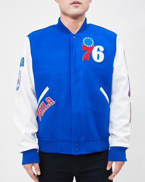 NBA PHILADELPHIA 76ERS CLASSIC WOOL MEN'S VARSITY JACKET (ROYAL/WHITE)