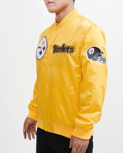 NFL PITTSBURGH STEELERS CHEST HIT MEN'SLOGO SATIN JACKET (YELLOW)