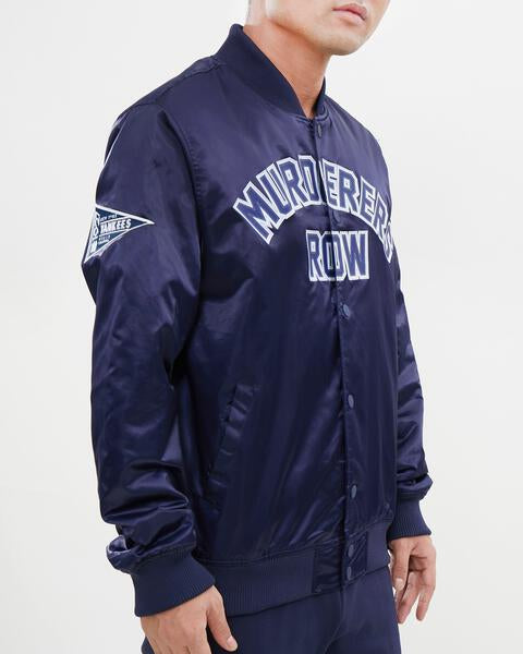 MLB NEW YORK YANKEES MURDERERS ROW BIG LOGO MEN'S SATIN JACKET (MIDNIGHT NAVY)