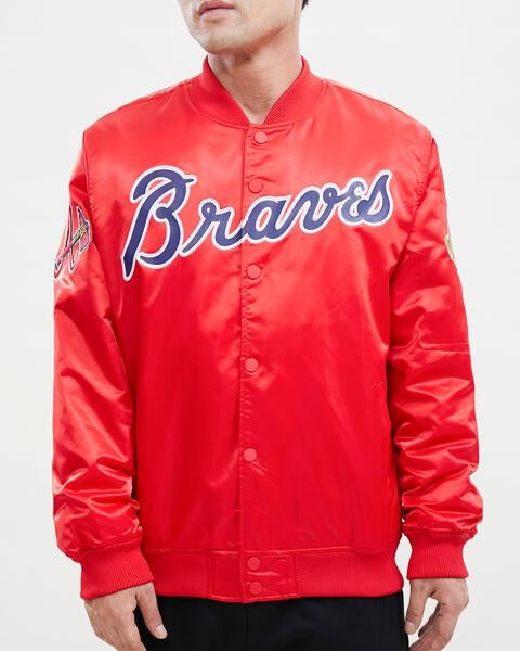 MLB ATLANTA BRAVES WORLD SERIES BLOUSON EN SATIN À GRAND LOGO POUR HOMME (ROUGE)