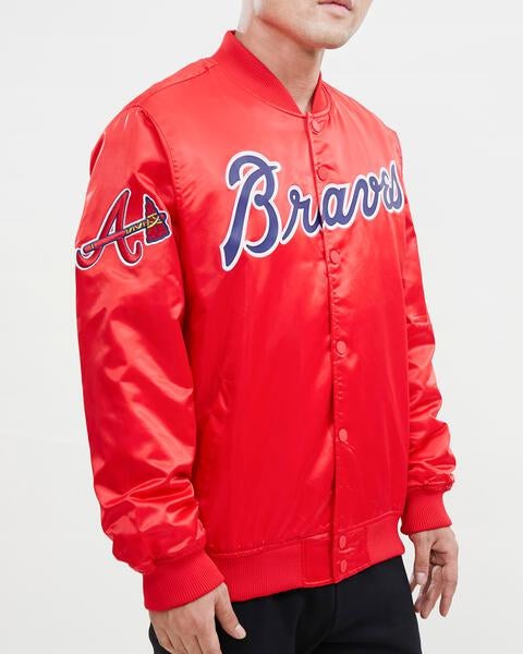 MLB ATLANTA BRAVES WORLD SERIES BLOUSON EN SATIN À GRAND LOGO POUR HOMME (ROUGE)