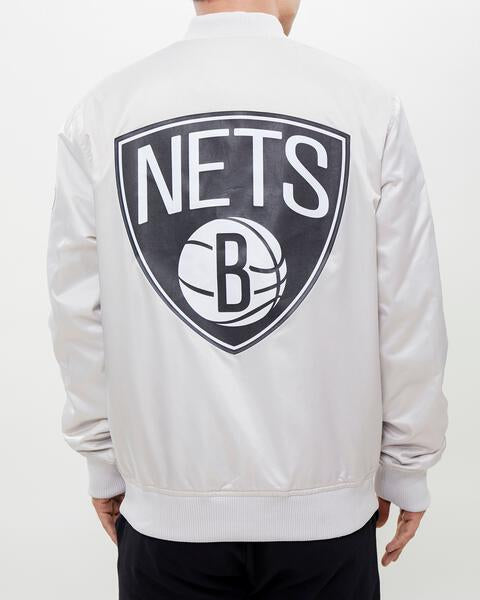NBA BROOKLYN NETS BIG LOGO MEN'S SATIN JACKET (SILVER)
