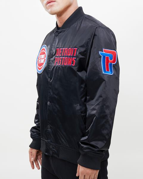 NBA DETROIT PISTONS CHEST HIT MEN'SLOGO SATIN JACKET (BLACK)