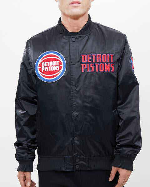NBA DETROIT PISTONS CHEST HIT MEN'SLOGO SATIN JACKET (BLACK)