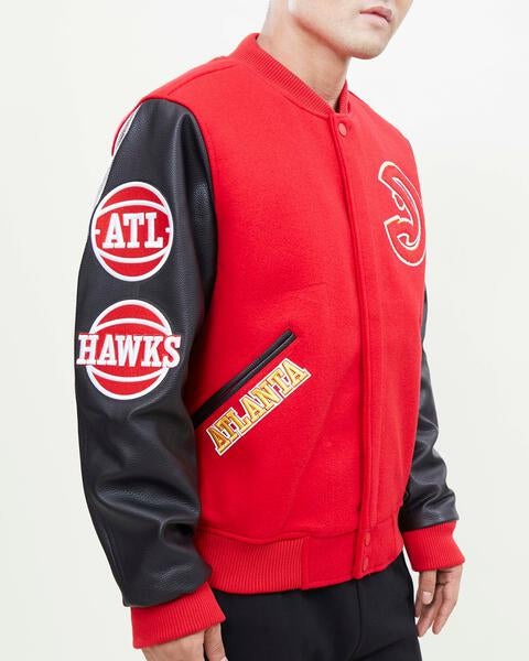 NBA ATLANTA HAWKS CLASSIC WOOL MEN'S VARSITY JACKET (RED/BLACK)