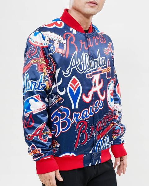 MLB ATLANTA BRAVES AOP BLOUSON EN SATIN POUR HOMME (ROUGE)