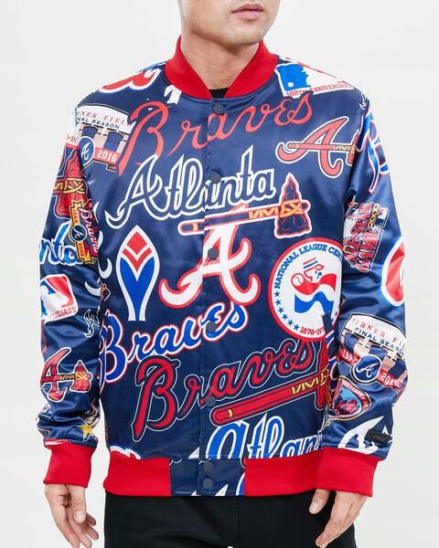 MLB ATLANTA BRAVES AOP BLOUSON EN SATIN POUR HOMME (ROUGE)