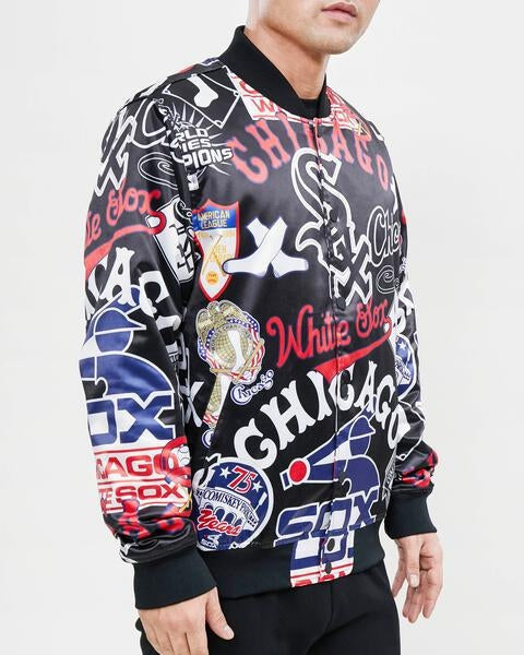 MLB CHICAGO WHITE SOX AOP MEN'S SATIN JACKET (BLACK)