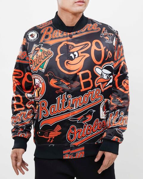MLB BALTIMORE ORIOLES AOP BLOUSON EN SATIN POUR HOMME (NOIR)