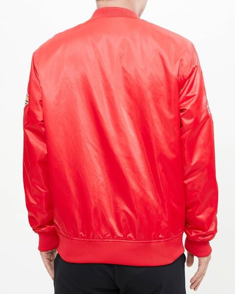 MLB ATLANTA BRAVES BLOUSON EN SATIN À LOGO IMPRIMÉ À LA POITRINE POUR HOMME (ROUGE)