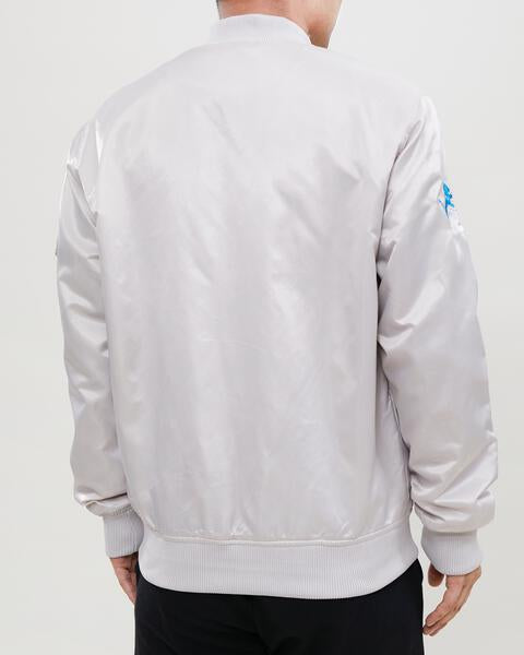 NFL DETROIT LIONS CHEST HIT MEN'SLOGO SATIN JACKET (SILVER)