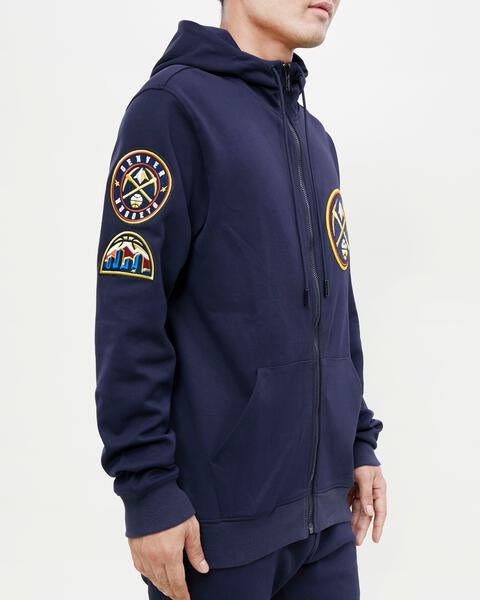 NBA DENVER NUGGETS CLASSIC CHENILLE MEN'S FULL ZIP PULLOVER HOODIE (MIDNIGHT NAVY)