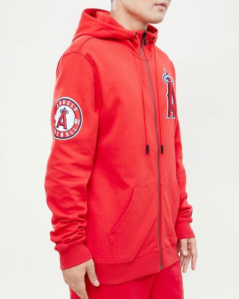 MLB LOS ANGELES ANGELS CLASSIC CHENILLE MEN'S FULL ZIP PULLOVER HOODIE (RED)