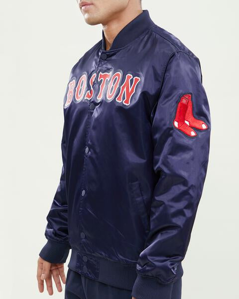 MLB BOSTON RED SOX WORDMARK MEN'S SATIN JACKET (MIDNIGHT NAVY)