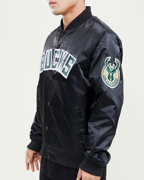 NBA MILWAUKEE BUCKS WORDMARK MEN'S SATIN JACKET (BLACK)