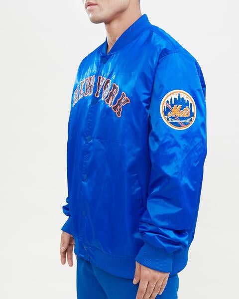 MLB NEW YORK METS WORDMARK MEN'S SATIN JACKET (ROYAL BLUE)