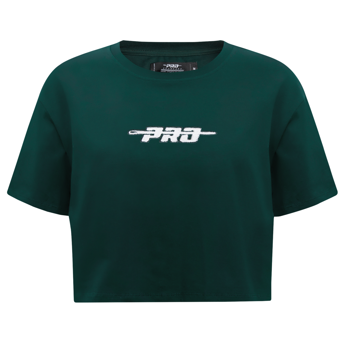 PRO STANDARD CLASSIC CHENILLE T-SHIRT EN JERSEY SIMPLE À COUPE CARRÉE ET À LOGO BLANC POUR FEMME (VERT FORÊT)