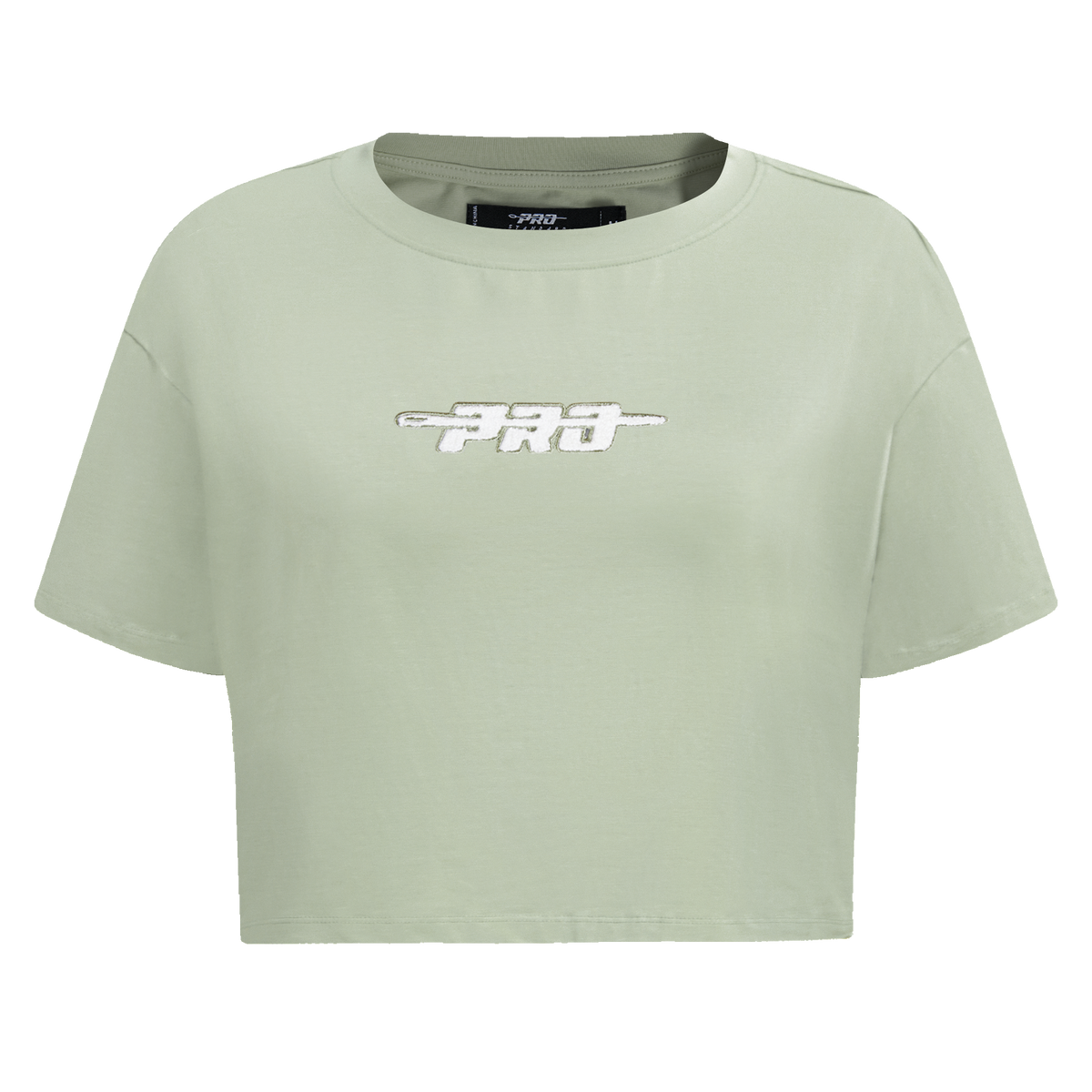 PRO STANDARD CLASSIC CHENILLE T-SHIRT EN JERSEY SIMPLE À COUPE CARRÉE ET À LOGO BLANC POUR FEMME (VERT MOUSSE)