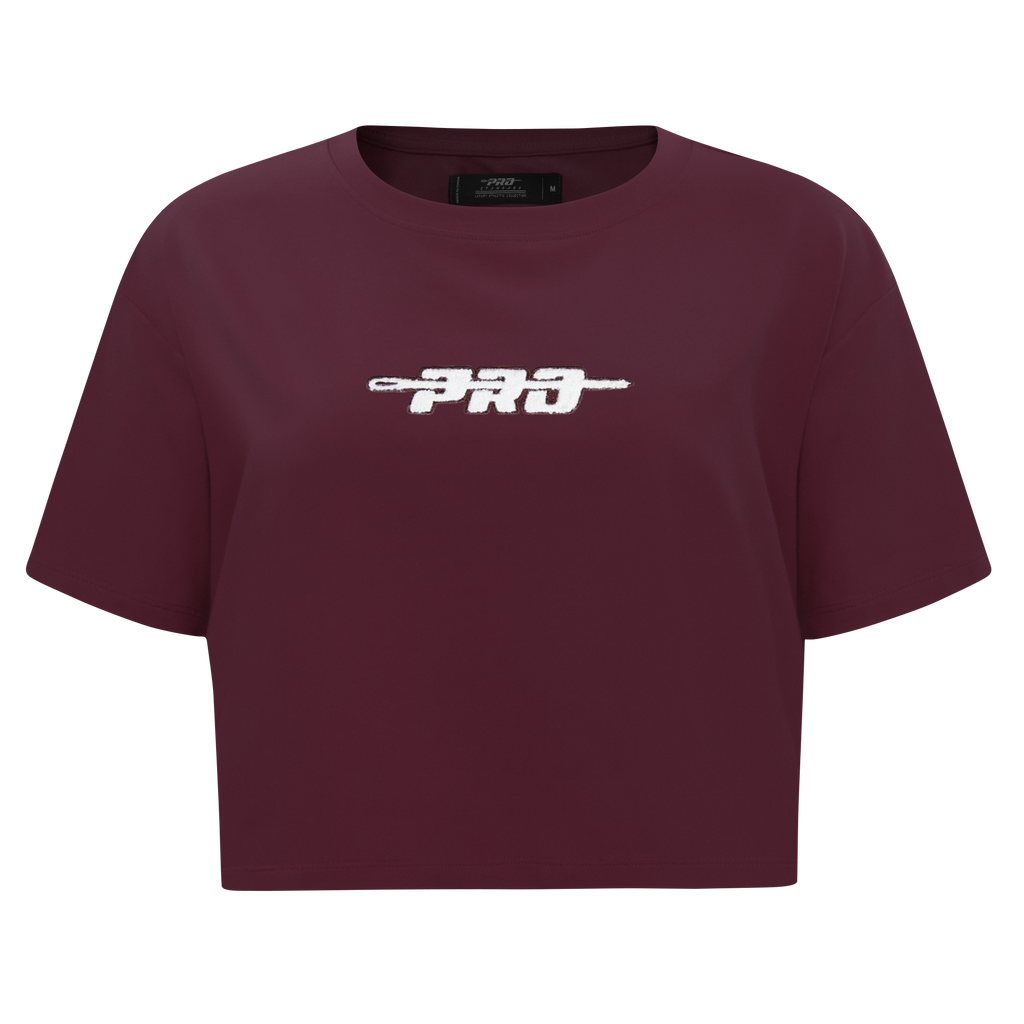 PRO STANDARD CLASSIC CHENILLE T-SHIRT EN JERSEY SIMPLE À COUPE CARRÉE ET À LOGO BLANC POUR FEMME (LIE-DE-VIN)