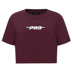 PRO STANDARD CLASSIC CHENILLE T-SHIRT EN JERSEY SIMPLE À COUPE CARRÉE ET À LOGO BLANC POUR FEMME (LIE-DE-VIN)