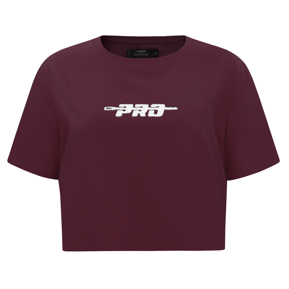 PRO STANDARD CLASSIC CHENILLE T-SHIRT EN JERSEY SIMPLE À COUPE CARRÉE ET À LOGO BLANC POUR FEMME (LIE-DE-VIN)