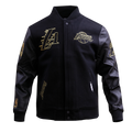 NBA LOS ANGELES LAKERS BLACK & GOLD MEN'S WOOL VARSITY JACKET (JET BLACK)