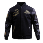 NBA LOS ANGELES LAKERS BLACK & GOLD MEN'S WOOL VARSITY JACKET (JET BLACK)