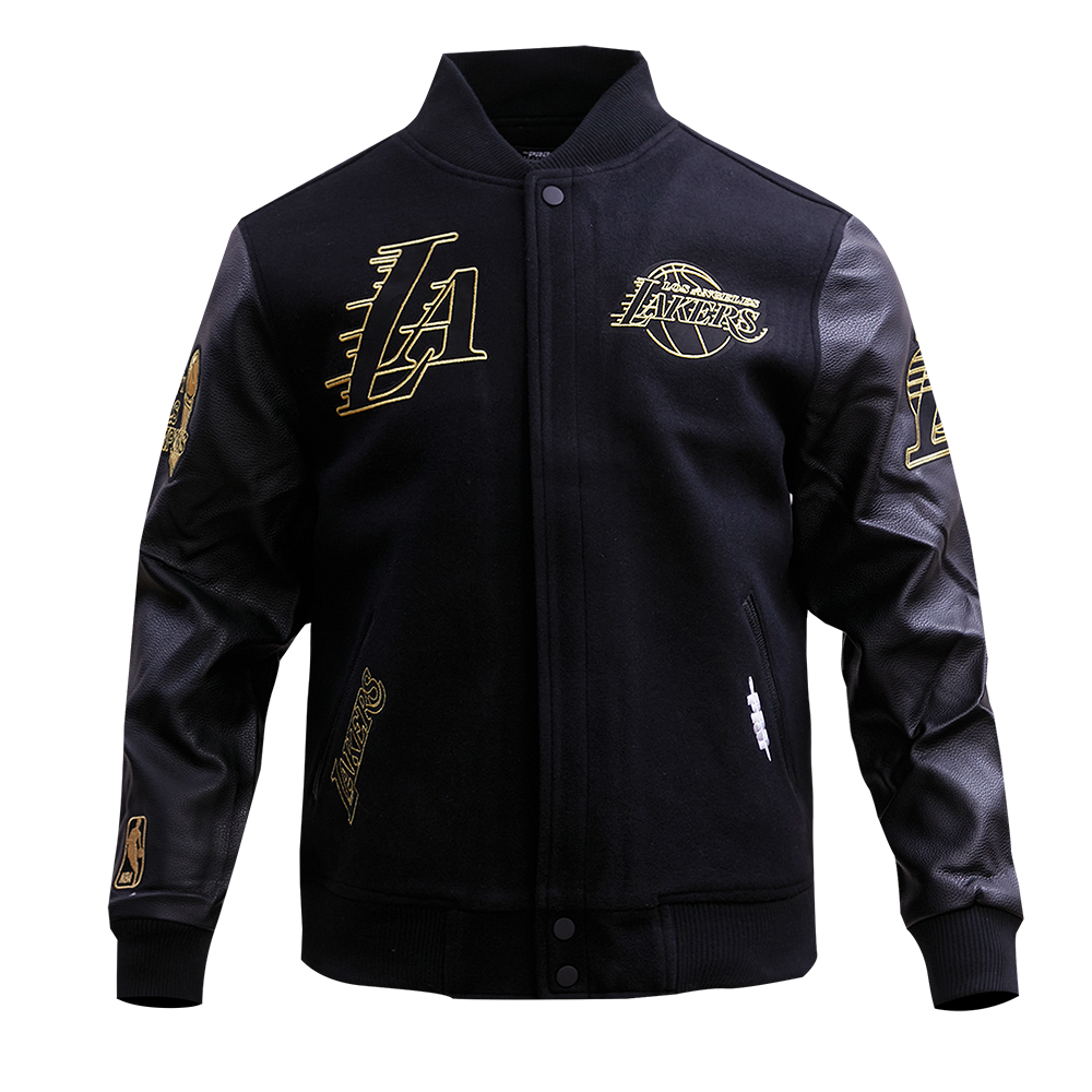 NBA LOS ANGELES LAKERS BLACK & GOLD MEN'S WOOL VARSITY JACKET (JET BLACK)