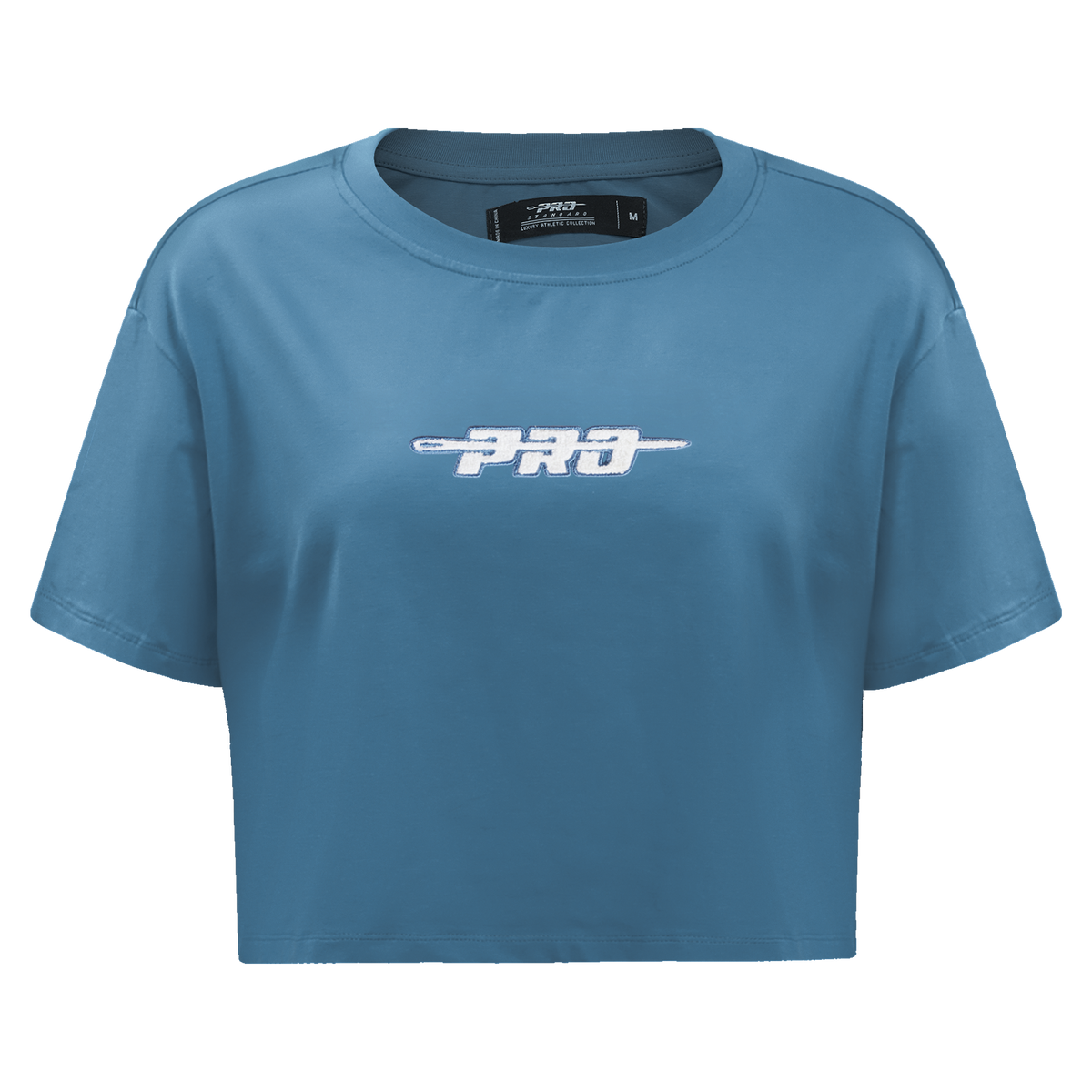 PRO STANDARD CLASSIC CHENILLE T-SHIRT EN JERSEY SIMPLE À COUPE CARRÉE ET À LOGO BLANC POUR FEMME (BLEU ACIER)