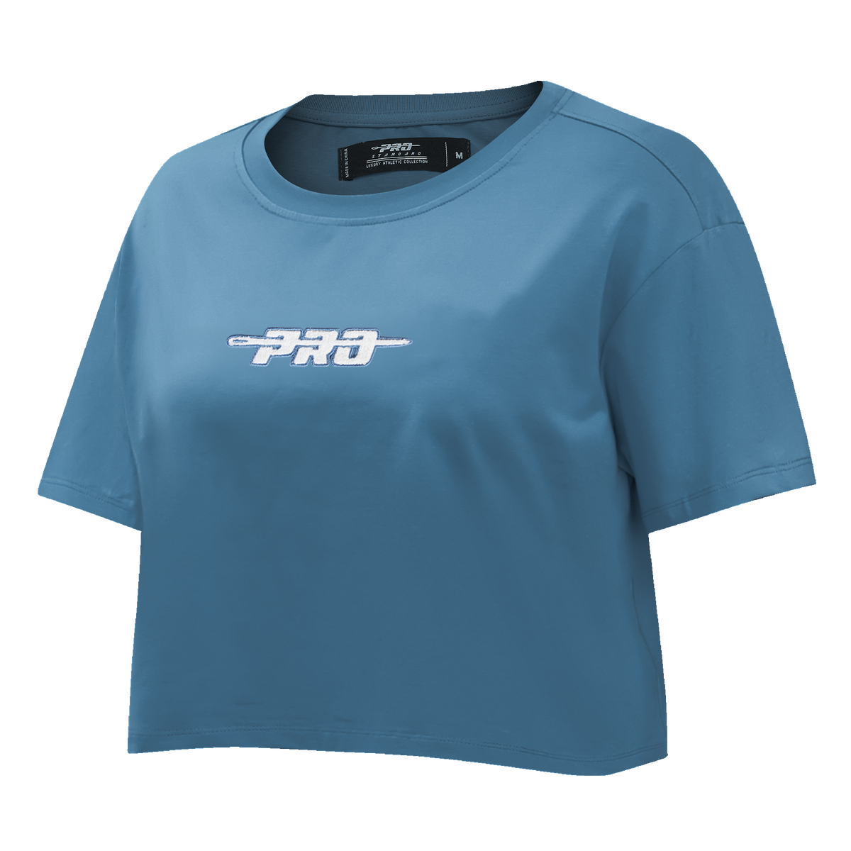 PRO STANDARD CLASSIC CHENILLE T-SHIRT EN JERSEY SIMPLE À COUPE CARRÉE ET À LOGO BLANC POUR FEMME (BLEU ACIER)