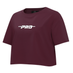 PRO STANDARD CLASSIC CHENILLE T-SHIRT EN JERSEY SIMPLE À COUPE CARRÉE ET À LOGO BLANC POUR FEMME (LIE-DE-VIN)
