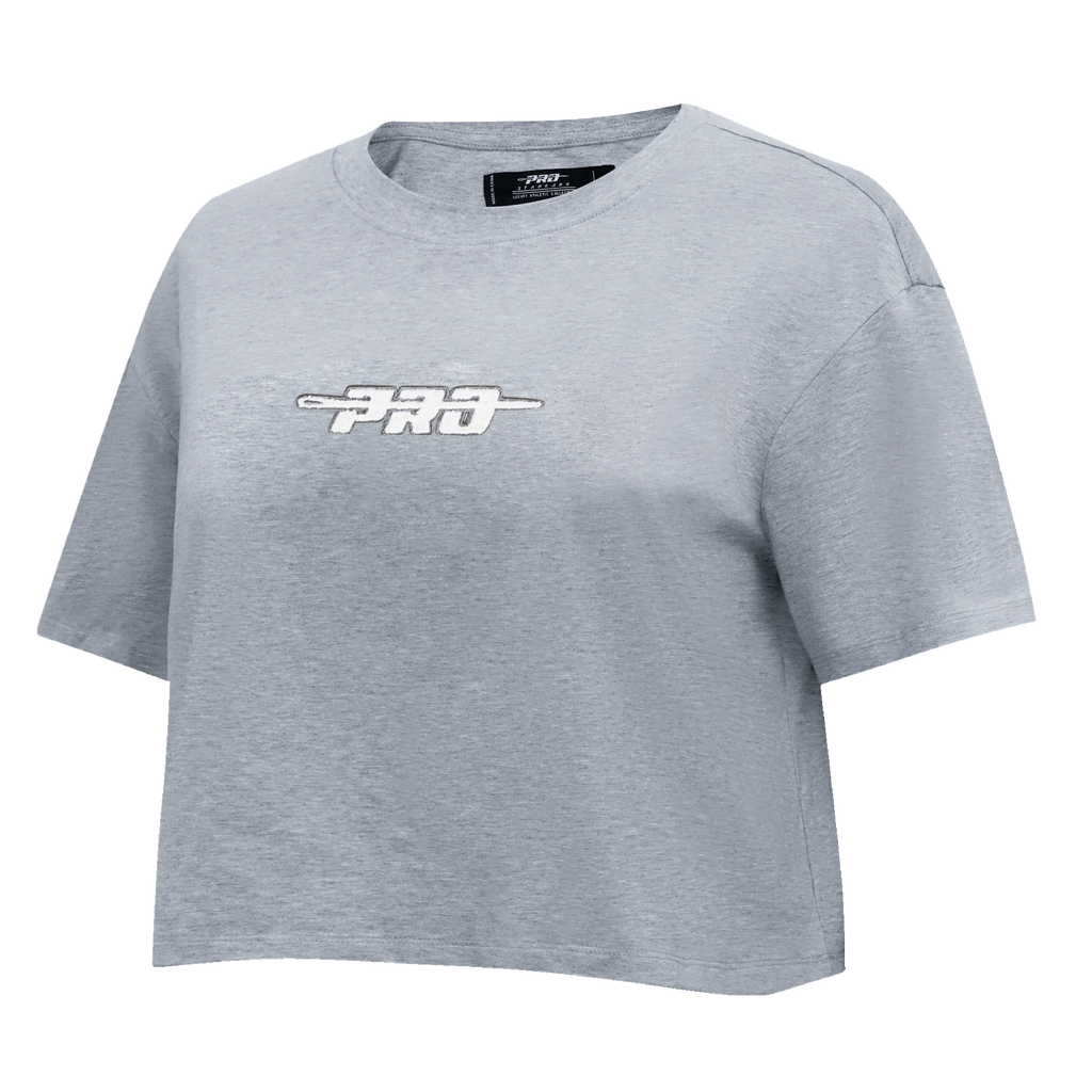 PRO STANDARD CLASSIC CHENILLE T-SHIRT EN JERSEY SIMPLE À COUPE CARRÉE ET À LOGO BLANC POUR FEMME (GRIS CHINÉ FONCÉ)