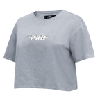 PRO STANDARD CLASSIC CHENILLE T-SHIRT EN JERSEY SIMPLE À COUPE CARRÉE ET À LOGO BLANC POUR FEMME (GRIS CHINÉ FONCÉ)