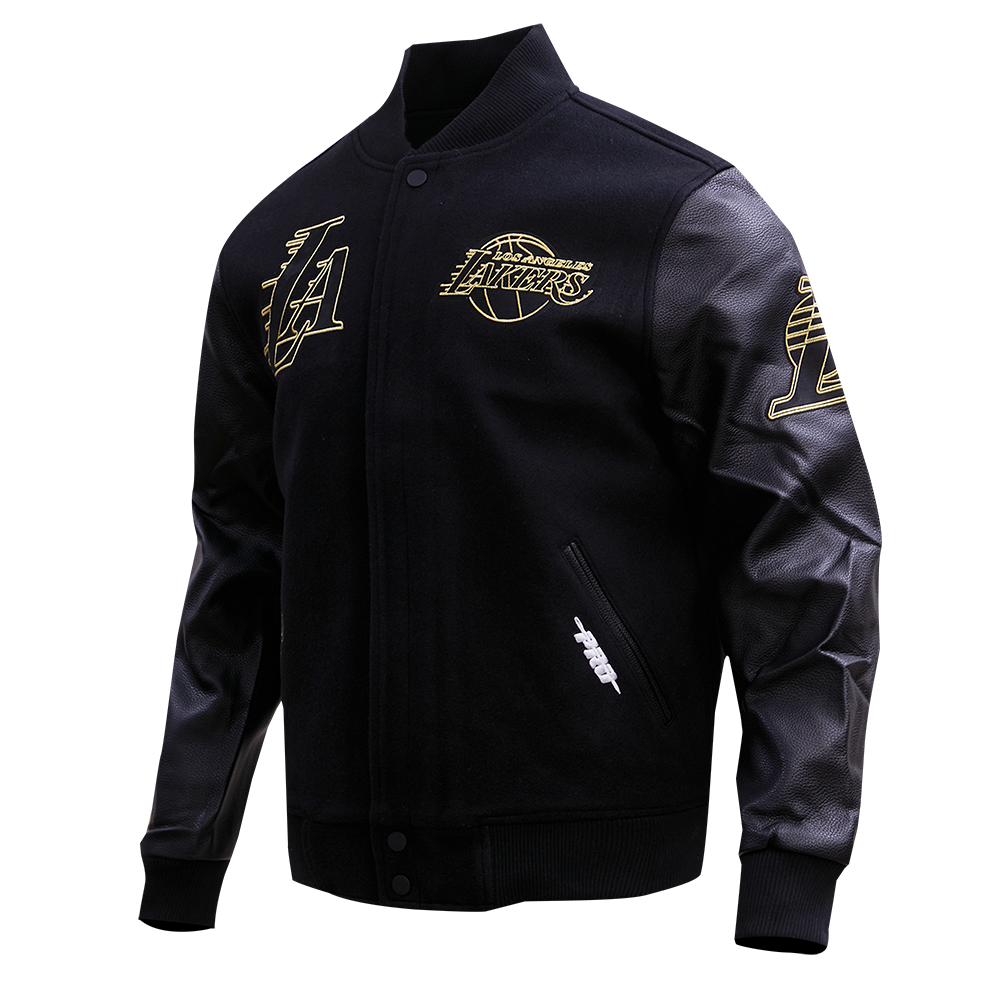 NBA LOS ANGELES LAKERS BLACK & GOLD MEN'S WOOL VARSITY JACKET (JET BLACK)