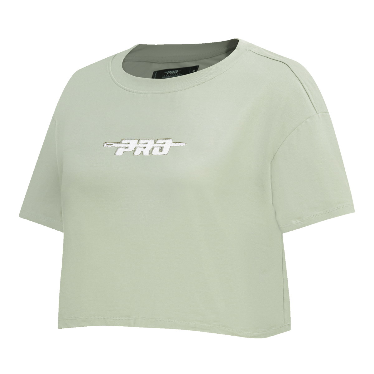 PRO STANDARD CLASSIC CHENILLE T-SHIRT EN JERSEY SIMPLE À COUPE CARRÉE ET À LOGO BLANC POUR FEMME (VERT MOUSSE)
