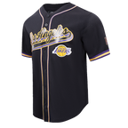 NBA LOS ANGELES LAKERS SCRIPT TAIL MEN'S MESH BUTTON DOWN SHIRT (BLACK/PURPLE)