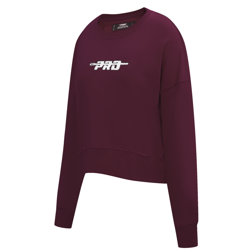 PRO STANDARD CLASSIC CHENILLE CHANDAIL À COL ROND EN MOLLETON À LOGO BLANC POUR FEMME (LIE-DE-VIN)