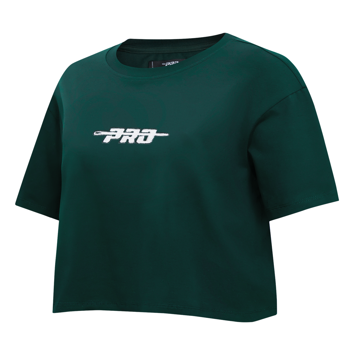 PRO STANDARD CLASSIC CHENILLE T-SHIRT EN JERSEY SIMPLE À COUPE CARRÉE ET À LOGO BLANC POUR FEMME (VERT FORÊT)