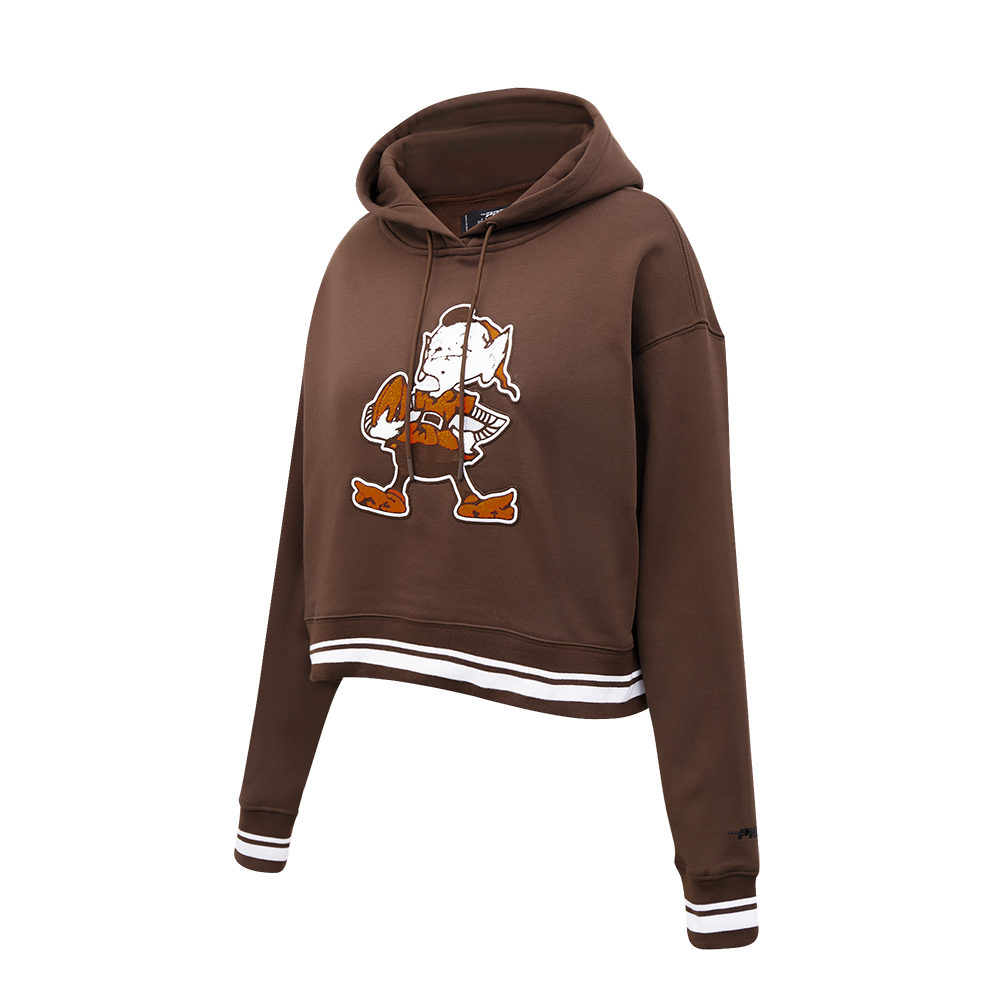 NFL CLEVELAND BROWNS RETRO CLASSIC WOMEN'S CROPPED PULLOVER HOODIE (BROWN)