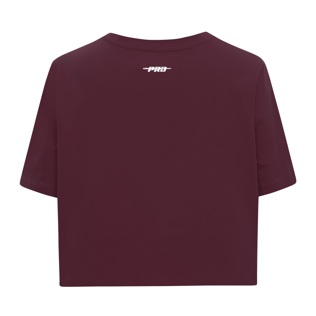 PRO STANDARD CLASSIC CHENILLE T-SHIRT EN JERSEY SIMPLE À COUPE CARRÉE ET À LOGO BLANC POUR FEMME (LIE-DE-VIN)
