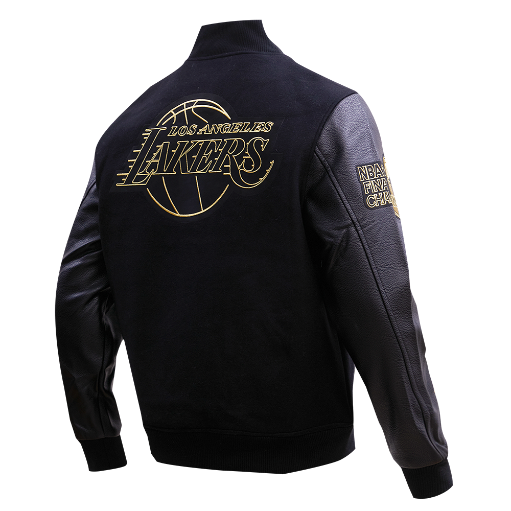 NBA LOS ANGELES LAKERS BLACK & GOLD MEN'S WOOL VARSITY JACKET (JET BLACK)