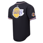NBA LOS ANGELES LAKERS SCRIPT TAIL MEN'S MESH BUTTON DOWN SHIRT (BLACK/PURPLE)