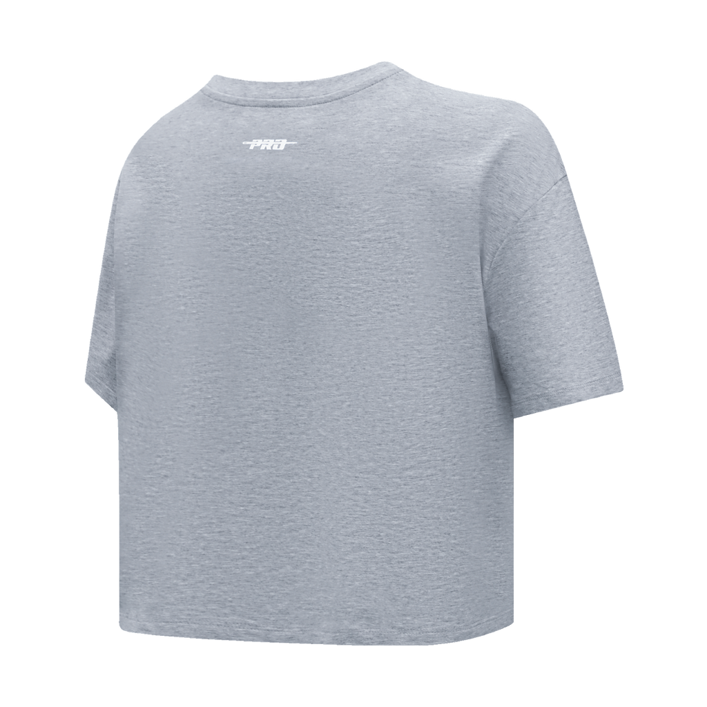 PRO STANDARD CLASSIC CHENILLE T-SHIRT EN JERSEY SIMPLE À COUPE CARRÉE ET À LOGO BLANC POUR FEMME (GRIS CHINÉ FONCÉ)