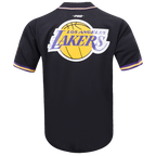 NBA LOS ANGELES LAKERS SCRIPT TAIL MEN'S MESH BUTTON DOWN SHIRT (BLACK/PURPLE)