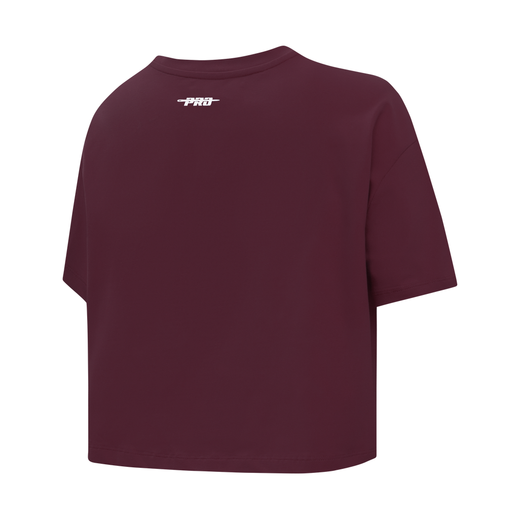 PRO STANDARD CLASSIC CHENILLE T-SHIRT EN JERSEY SIMPLE À COUPE CARRÉE ET À LOGO BLANC POUR FEMME (LIE-DE-VIN)