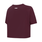 PRO STANDARD CLASSIC CHENILLE T-SHIRT EN JERSEY SIMPLE À COUPE CARRÉE ET À LOGO BLANC POUR FEMME (LIE-DE-VIN)