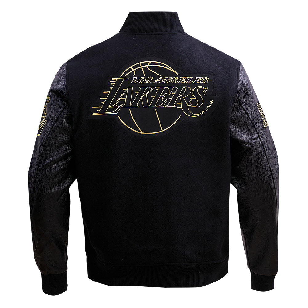 NBA LOS ANGELES LAKERS BLACK & GOLD MEN'S WOOL VARSITY JACKET (JET BLACK)