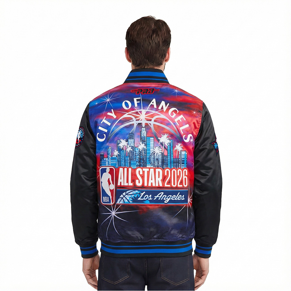 NBA ALL STAR 2026 MEN'S SUBLIMATED SATIN JACKET (BLACK/ROYAL BLUE/BLACK)