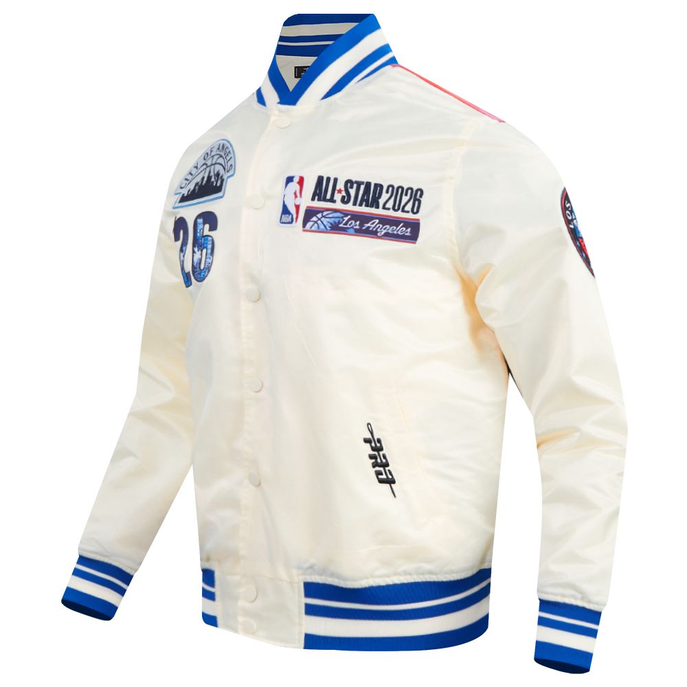 NBA ALL STAR 2026 MEN'S SUBLIMATED SATIN JACKET (EGGSHELL/ ROYAL BLUE)